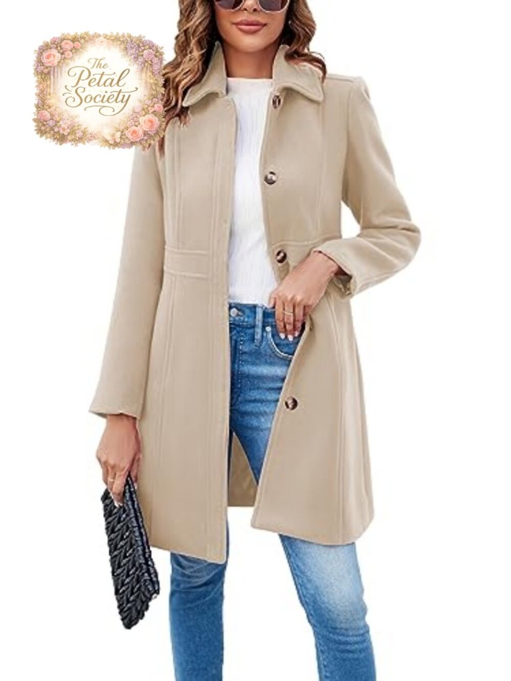 Women's Single Breasted Pea Coat Winter Work Office Long Sleeve Lined